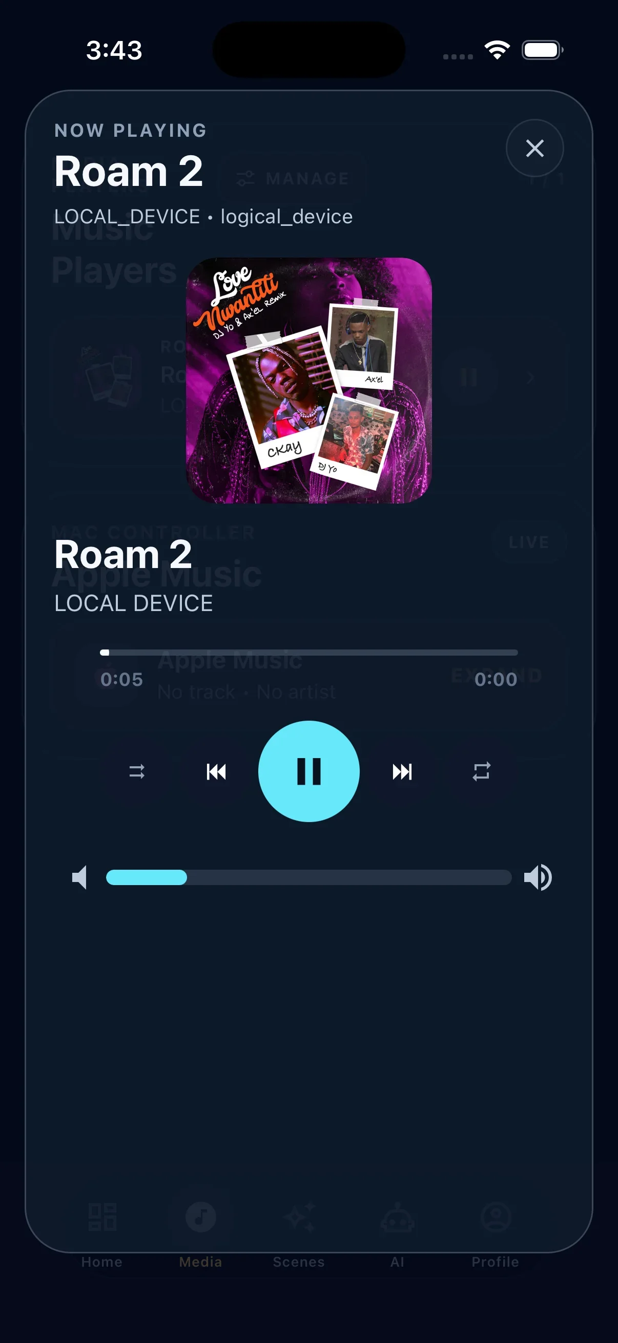 Haptique OS media remote screen