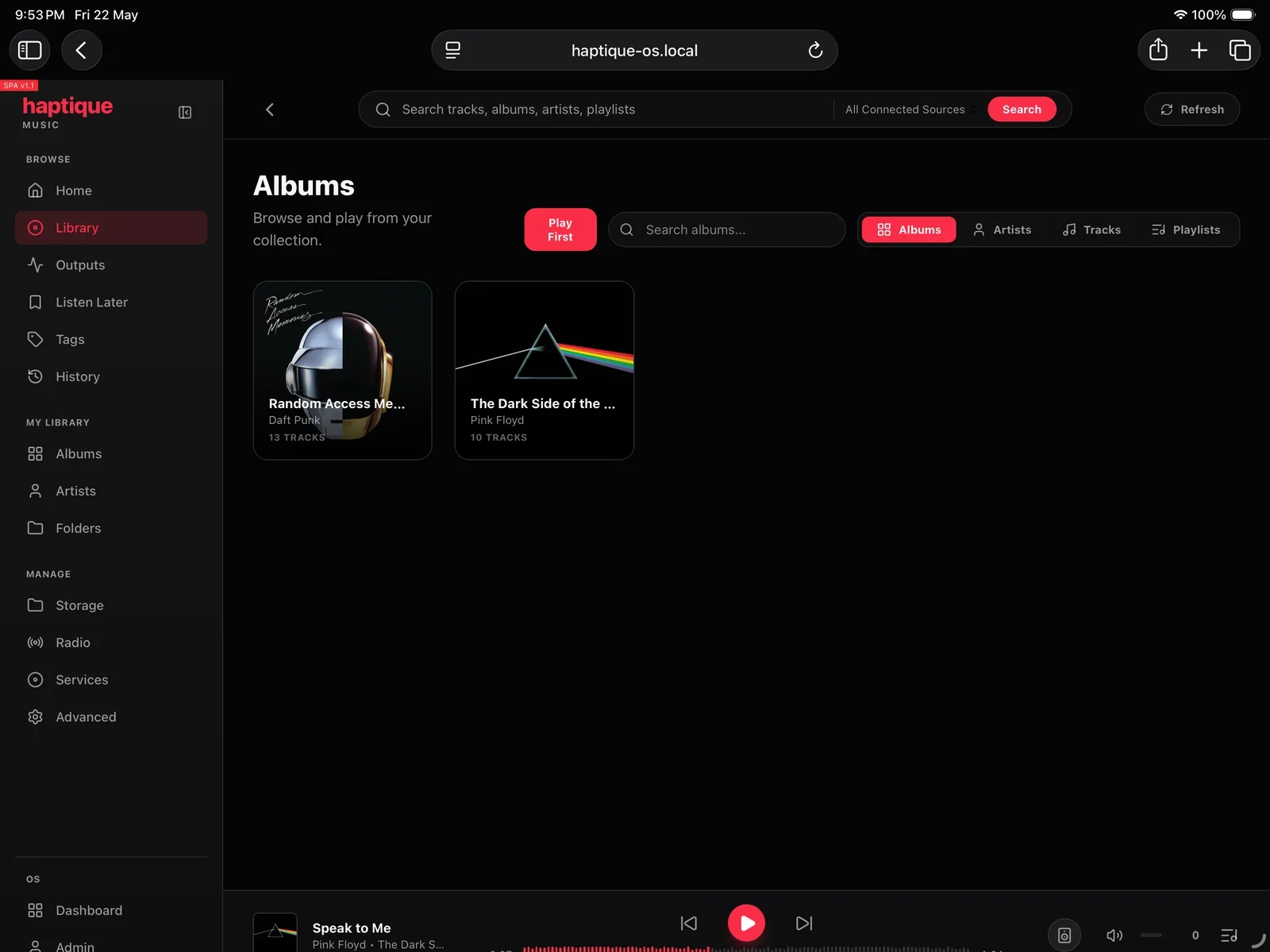 Haptique Music albums view on iPad