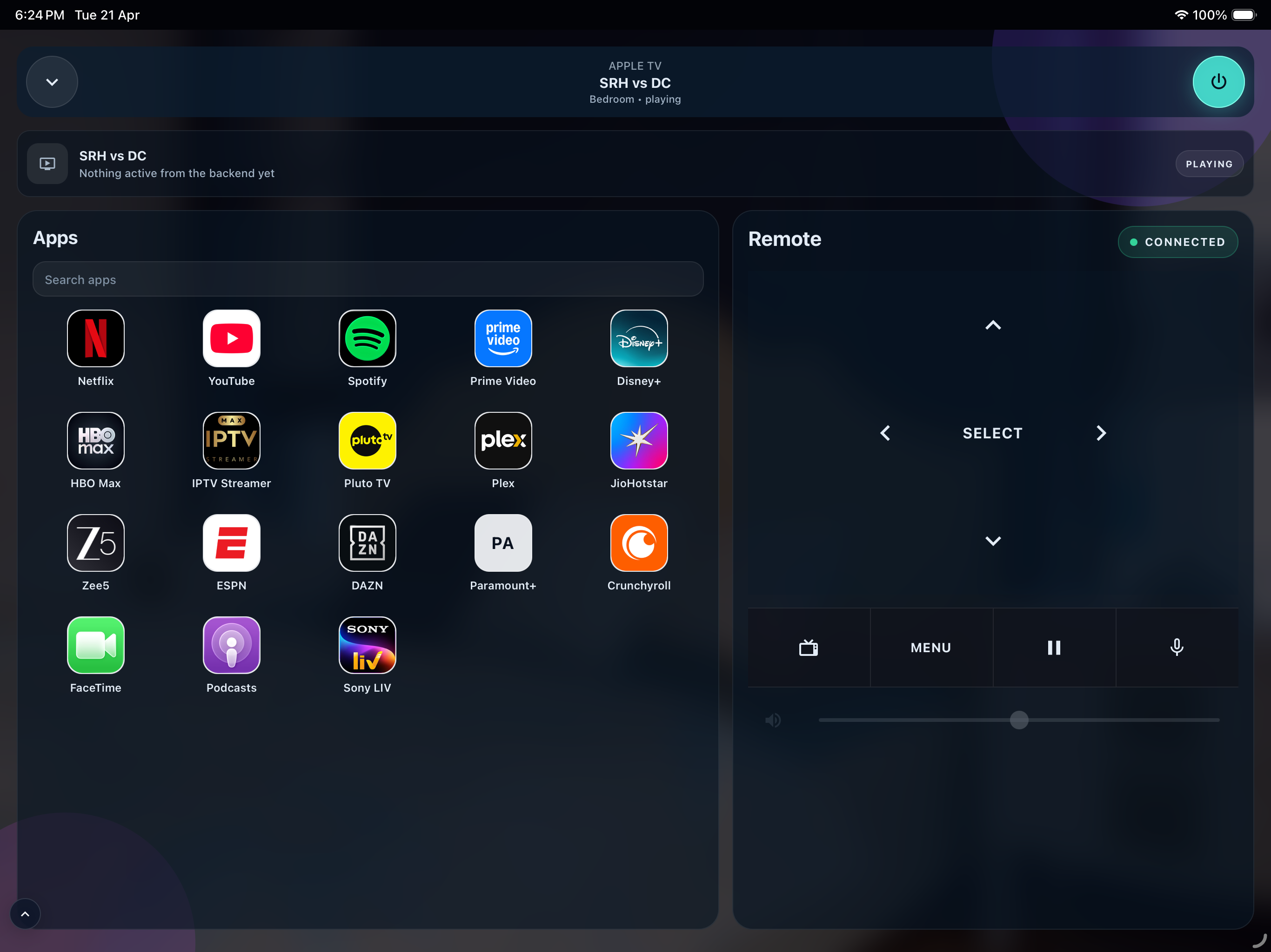 iPad AV Remote — Apple TV app launcher