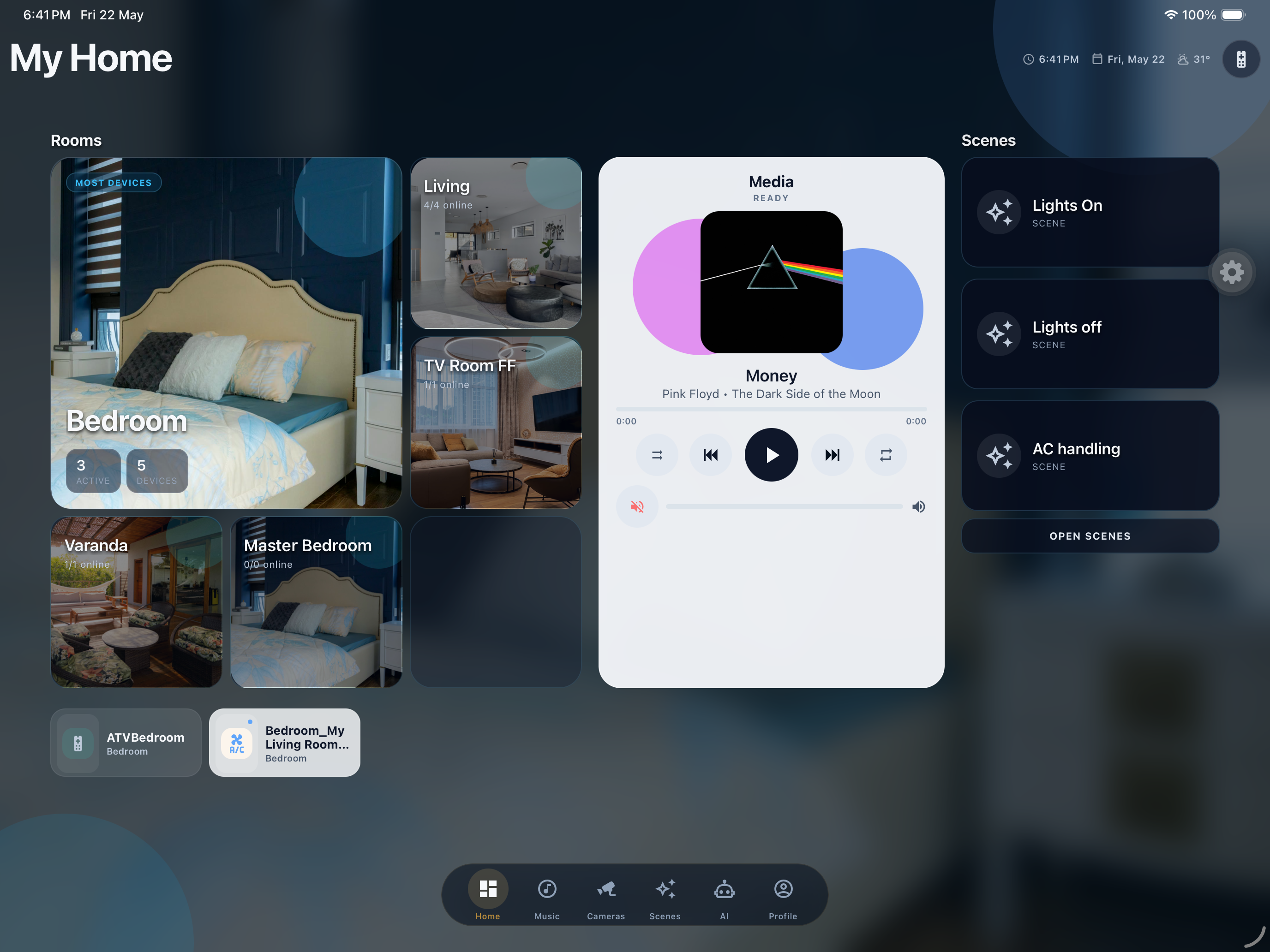 Haptique OS iPad rooms dashboard