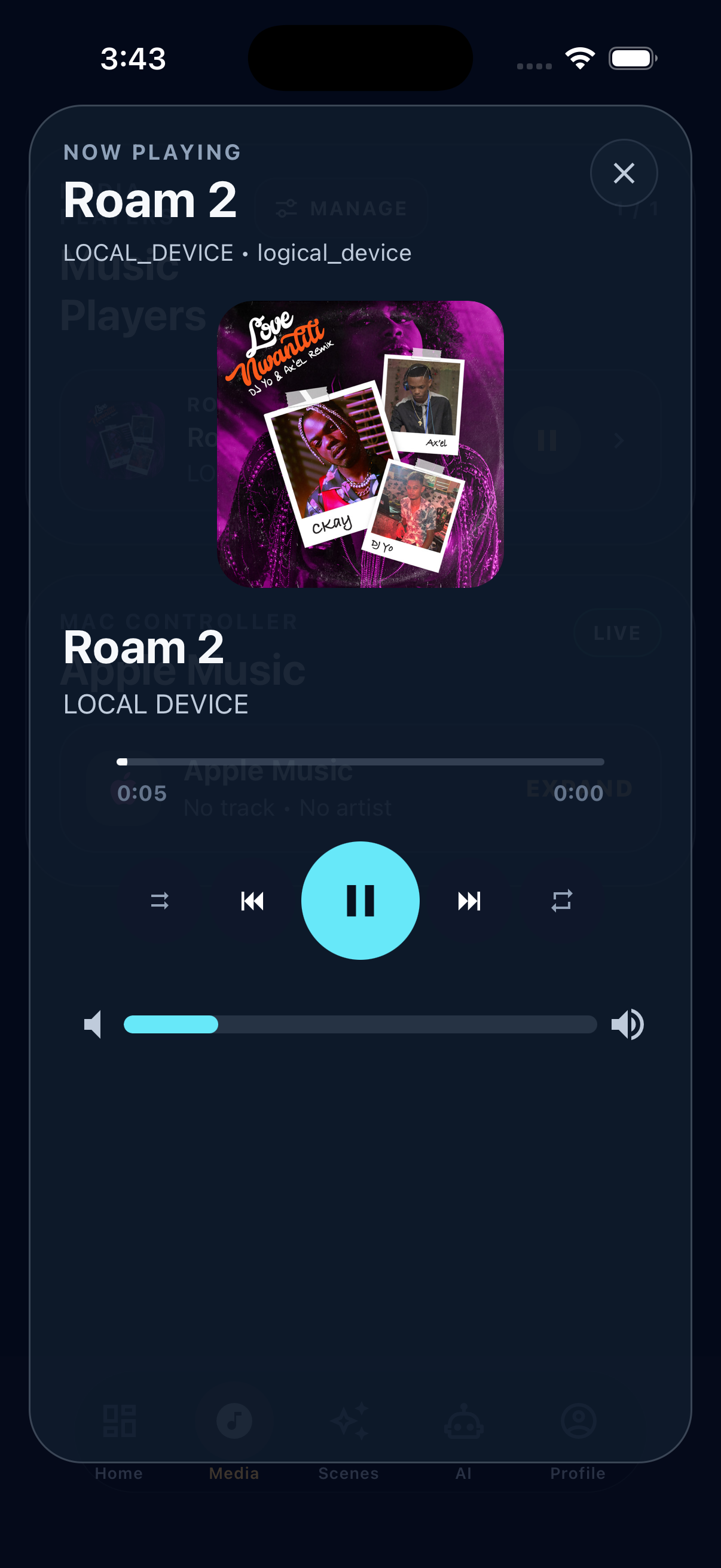 Haptique OS media remote screen