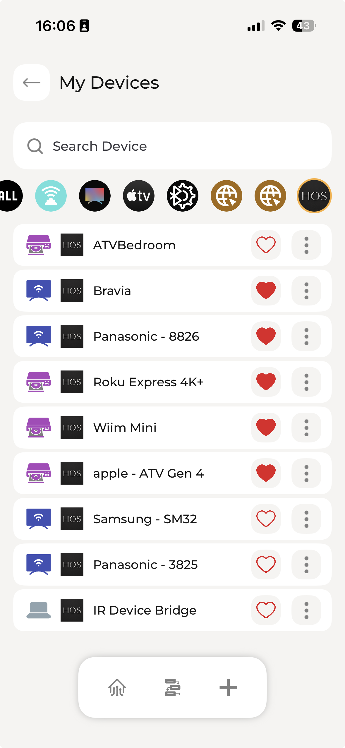 Config App My Devices screen showing HOS-backed devices